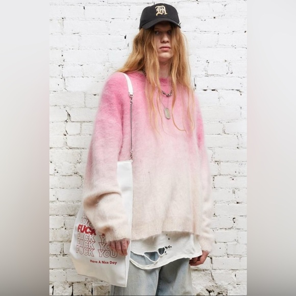 R13 Japanese Brushed Cashmere Dip Dyed Sweater - Pink Ombre. Size Medium $1855 - Picture 1 of 10
